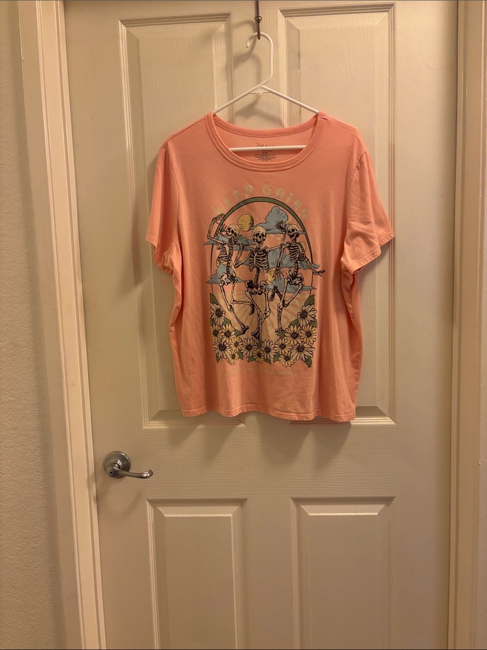 Women’s ' Peach Graphic Tee with Dancing Skeletons